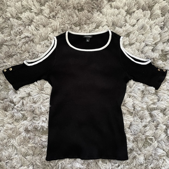 ROZ & ALI Black & White Cold Shoulder Top Medium - Picture 3 of 11